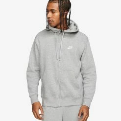 Nike Sportswear Club Hoodie Full Zip DK GREY HEATHER/MATTE SILVER/WHITE