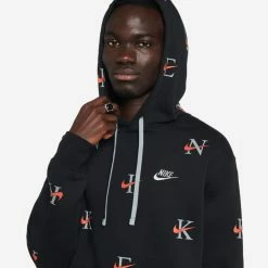 Nike NSW AOP Club Fleece Pullover Hoodie Black / Rush Orange -Cheap mens-new-arrivals Store DV9601 011 4 1800x