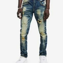 Smugglers Moon 5Pocket Rip And Repair Tinted Jeans Indigo